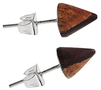 CHICNET Holzohrstecker Ohrstecker Holz Kegel 925 Sterling Silber 8 mm Maserung Spitze Niete Ohrschmuck Organic Ethno Celtic Nordic punkig rockig keltisch Tribal Damen Herren Sonoholz hell dunkel