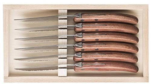 Claude Dozorme Cdozorme 3225 Coffret 6 Couteaux Steak Laguiole, 22 cm, INOX à Dents, Manche bubinga. Non garantis Lave-Vaisselle.