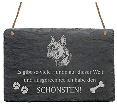 Schiefertafel « FRANZÖSISCHE BULLDOGGE 02 - schönster Hund der Welt » Spruch + Hunde Motiv - Schild Türschild Dekoschild Dekoration - Hunderasse Frankreich