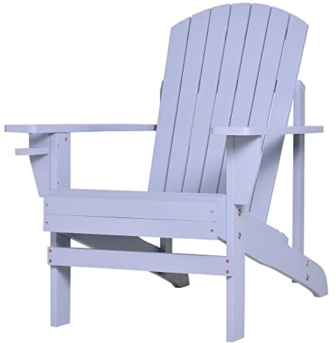 Outsunny Adirondack-Gartenstuhl mit Becherhalter Gartenliege Balkonstuhl Massivholz Grau 72,5 x 97 x 93 cm
