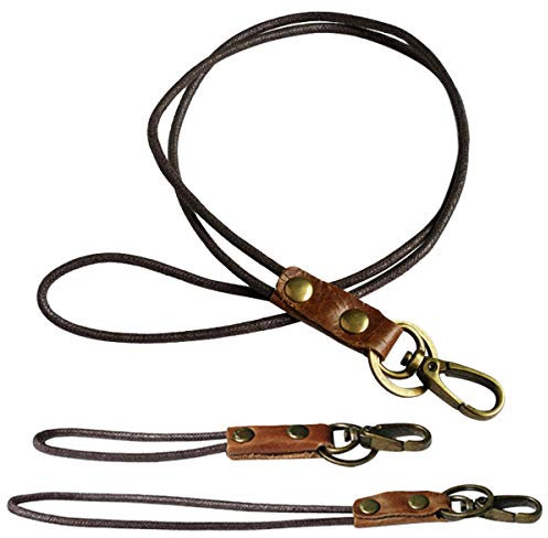 Lot de 3 cordons tour de cou en cuir avec fermoir en métal solide pour porte-badge, clés, téléphone portable, clé USB, appareil photo, lecteur de musique