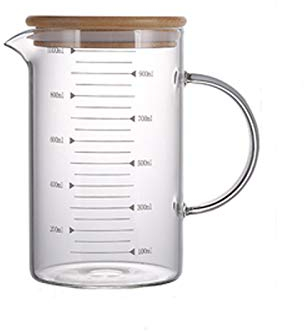 Tasses à mesurer en verre de 1 l avec couvercle hermétique - Verre gradué pour mélanger le liquide - Avec bec verseur et poignée isolée - Pour liquide chaud/froid