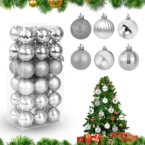 Feliciay 36pcs Weihnachtskugeln sortierte Anhänger bruchsicher Ornament Set Weihnachtsbaum Dekorationen hängende Dekoration saisonale Feiertage Hochzeit Party dekorative Anhänger (Silber, 4cm)