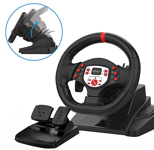 PS4 Gaming Racing Steering Wheels with Pedals and paddle Shifters for PC, 180° Volante PC Plug and Play with Height and Tilt Adjustable for Playstation 3/ Switch/ Android by DOYO