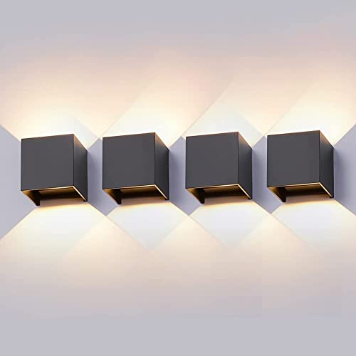 Midore [4 Stücke] Wandleuchte Aussen Innen 12W LED Wandlampe Aussenwandleucht Up Down Einstellbarer Lichtstrahl IP65 Modern Aluminium Wandbeleuchtung für Flure/Balkone/Wohnzimmer 3000K-Schwarz