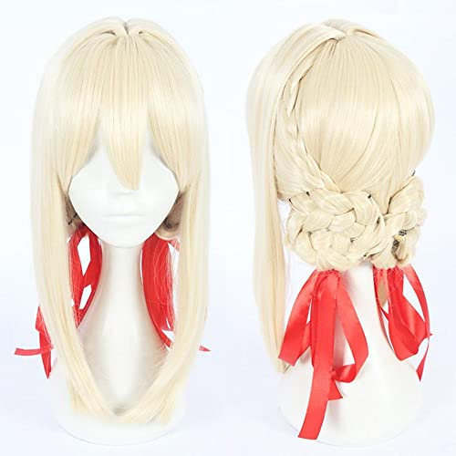 Violet Evergarden Cosplay Perruque Résistant À La Chaleur Synthétique Blond Clair Cheveux Cosplay Perruques Pour Femmes Perruque Cap