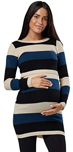 HAPPY MAMA Femme Maternité Tunique Tricotée Col Rond Coupé 453p (Beige, 44-46, 2XL/3XL)