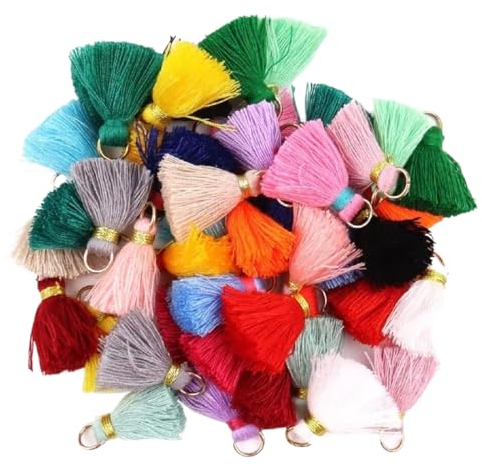 Handgemachte Baumwolle Quaste Anhänger,2cm Mini Bunte Troddel Quasten für Ohrringe Tasche Basteln Schlüsselanhänger Riemen Dekor Schmuckherstellung Lesezeichen Souvenirs,DIY Handwerk Zubehör, 50 Stück