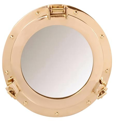 Handcrafted Trading Co. Ventana de ojo de buey con espejo de latón macizo de 11 pulgadas, ojo de buey náutico para decoración doméstica y marítima