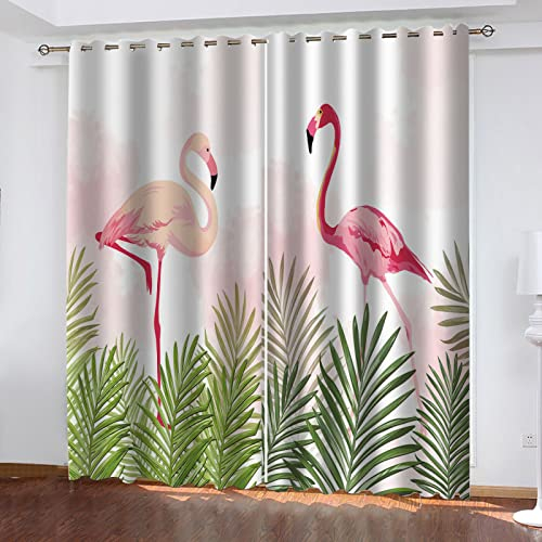 HOUKAI Rosa Flamingo 3D Vorhänge Wohnzimmer, Gardinen Mit Ösen Modern, Gardine Blickdicht Mit Muster 2Er Set, Gardine Für Schlafzimmer 280x260Cm Breite Vorhänge Für Fenster, Moderne Vorhänge