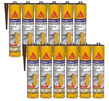 Lot de 12 mastics colle multi-usages SIKA Sikaflex 11 FC Purform - Marron - 300 ml