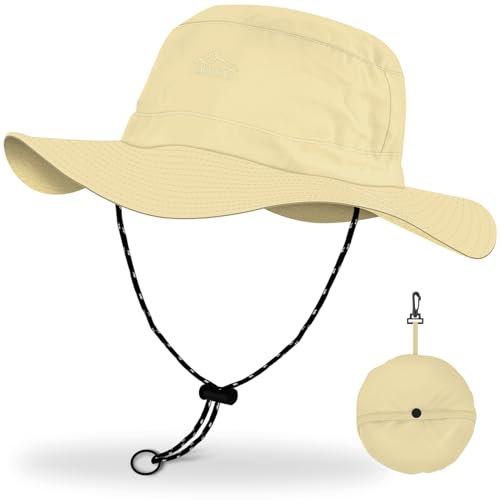 BROTOU UPF 50 Foldable Unisex Wide Brim Sun Hats, Breathable UV Protection Summer Hat, Waterproof Fishing Hiking Walking Hat for Men & Women (UK, Alpha, One Size, Khaki)