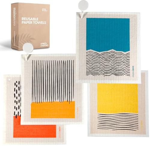 MaisoNovo Swedish Dishcloths- Reusable Paper Towels - Swedish Dishcloths for Kitchen Abstract Pack of 4 - Reusable Paper Towels Washable Kitchen Cleaning Cloths