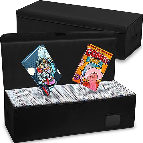 Sweetude 2 Pack Large Comic Book Storage Box, 28 x 12 x 8, Collapsible Holds 300 Comic Book Organizer, Magazines Storage Holder Shelf