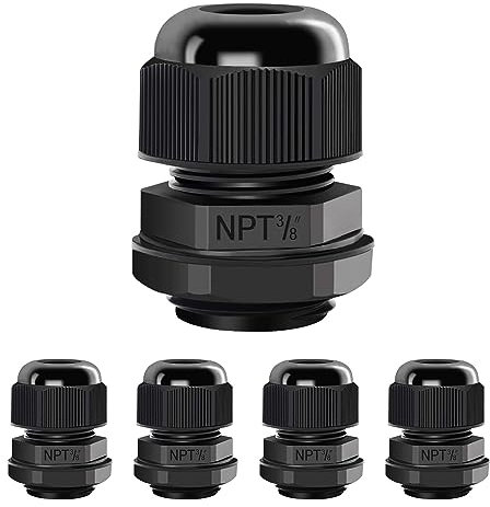 LeMotech 5 Pack NPT 3/8 Cable Glands Waterproof Adjustable 5-10mm Cable Connectors Black Nylon Joints with Gaskets