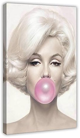 ZAPORA Marilyn Monroe Bubble Gum – Wandkunst – Premium-Qualität Druck Leinwand Poster Wandkunst Dekor Druck Bild Gemälde für Wohnzimmer Schlafzimmer Dekoration Rahmenstil 50 x 75 cm