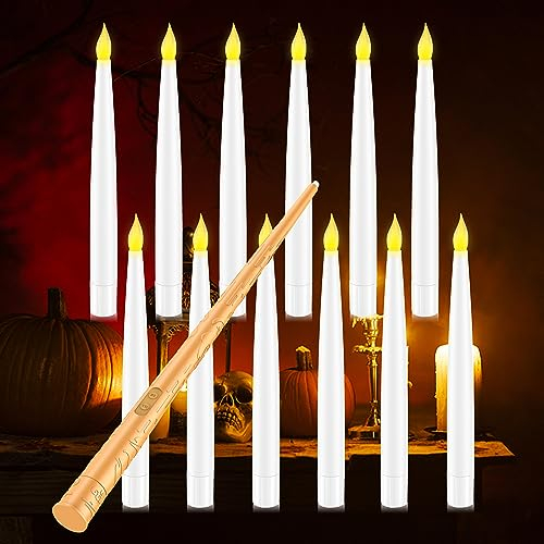 Coovee Candele LED Senza Fiamma con Telecomando a Bacchetta Magica, 12 Floating Candles da Appendere, Calda Lampeggiante Candela, Candela Conica Elettrica per Matrimonio Halloween Festa di compleanno