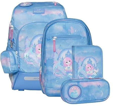 BECKMANN, Schulrucksack-Set Active Air FLX Fairytale, 6-teilig, Grundschule, inkl. Regenüberzug, 22L, Blue