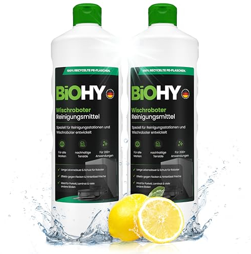 BiOHY Limpiador de robots aspiradores (2 botellas de 1 litro) | Especialmente desarrollado para estaciones de limpieza | Prolonga la vida útil de la estación de succión (Wischroboter Station)