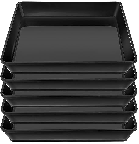 Indoor Plant Tray Outdoor Square Plastic Set 5 Durable Waterproof Flower Pot Trays for Plants Drainage Pots Planter Soil Spill Catcher Recycled Black 12Inch