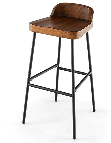 COSTWAY Set of 1/2 Bar Stools, Saddle Seat Stool with Metal Legs, Adjustable Foot Pads & Footrest, Counter Height Dining Chairs for Kitchen Pub Breakfast (with Backrest, 1 Pcs, 42x42x82cm)