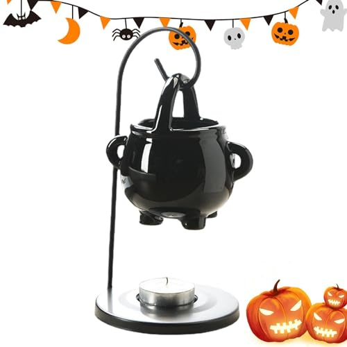 Genikeer Duftlampe Hexenkessel | Halloween Wachswärmer Aroma Diffusor Für Ätherische Öle | Hängender Kessel Ölbrenner | Duftlampe Teelicht Für Ätherische Öle | Teelichthalter Ölbrenner Für Halloween