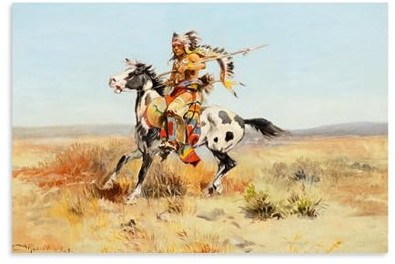 Charles Marion Russell Painters' Works「Indian Warrior」Bedrucktes Leinwand-Poster, Heimdekoration, Wandkunst, zum Aufhängen, Bild, Druck, Schlafzimmer, dekorative Gemälde, Zimmer, ästhetisch, 20 x 30
