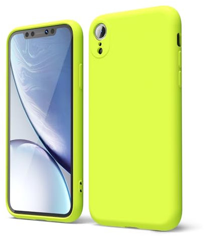 oakxco für iPhone XR Hülle Silikon Case mit Kameraschutz, Ultra Dünn Bunt Handyhülle Mädchen, Einfarbig Handy Hülle Slim Schutzhülle, Matt TPU Weich Gummi Glatt Silikonhülle Bumper, Neon Gelb