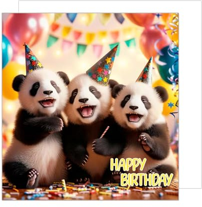 Edition Seidel Premium quadratische Geburtstagskarte mit Umschlag. Glückwunschkarte Happy Birthday Billet Tier Karte Mann Frau Kinder Panda Luftballons Humor Lustig Party (GQ213 SW024)