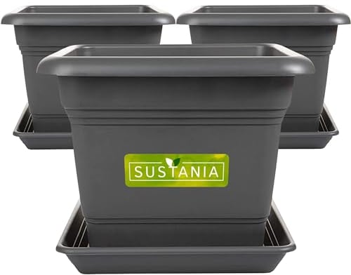 2friends Sustania Grand bac à Plantes extérieur, Set de 3-40x40 Pot de Fleurs Robuste, Grand bac à Fleurs, Cache-Pot Anthracite, Pot de Plantes Haut pour Jardin & terrasse