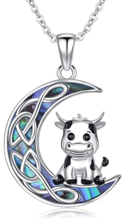 ROMANTICWORK Kuh Kette 925 Sterling Silber Mond Kuh Anhänger Halskette Kuh Schmuck Geschenke für Damen Mädchen
