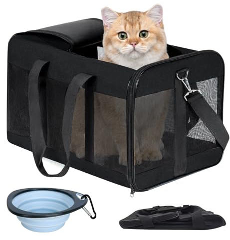 BYZESTY Transportbox Katze Hund Katzentransportbox Hundebox Faltbar Hundetransportbox Katzen Transportboxen Hundetasche Katzenbox Katzentransporttasche Inkl. Hundenapf, 42 x 28 x 28 cm
