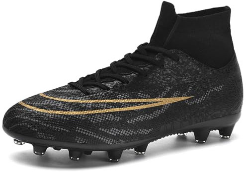 LECYGNB Boys Football Boots Astro Turf Trainers Kids Soccer Shoes Athletics Sport Shoes Professional Spikes Football Competition Shoes Teenager Indoor Outdoor Sneakers Unisex Black UK 1