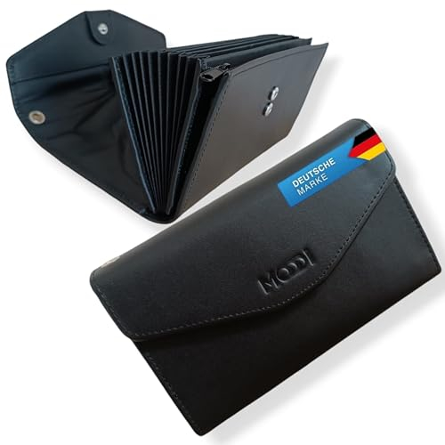MODDI® Kellner Geldbörse aus Nappa‑Echtleder mit RFID‑Schutz – Handgefertigtes Portemonnaie Kellner & Bedienungsgeldbeutel für Gastronomie, Hotel, Taxi & Barkeeper (Schwarz)