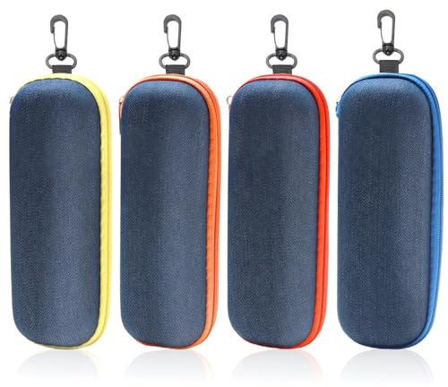 brileze 4 Pcs Glasses Case for Men Denim Zipper Spectacle Cases with 4 Cleaning Cloths Women's Portable Travel Sunglasses Eyewear Protector Boys Glasses Case