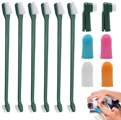 Dog Toothbrush Set, 6 Pcs Double Headed Dog Toothbrushes with Finger Brushes and Replacement Heads, Dental Care Kit for Small, Medium, and Large Dogs and Pets