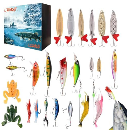 Angel Adventskalender 2024 Männer, 24 Angelköder Set, 2024 Weihnachtskalender Adventskalender Für Erwachsene, Angler Geschenk Für Angler Geschenk Fishing Set