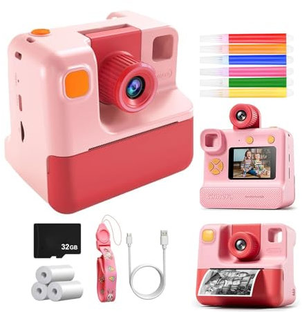 Allayu ABS Kinderkamera, Sofortdruck, Kinder Sofortbildkamera, Sofortbildkamera, Kinder Sofortdruck, Spaß, sofortige Befriedigung, Rosa Rot