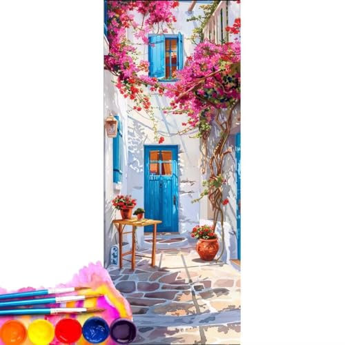 Malen Nach Zahlen Weinlese Tür DIY Malen nach Zahlen für Erwachsene, DIY Öl Leinwand Gemälde Anfänger, DIY Malen Nach Zahlen mit Pinseln und Acrylfarben, für Home Décor (Rahmenlos) 100x200cm wk-708