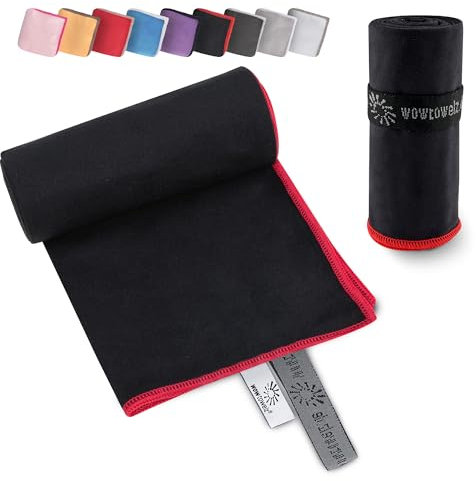 Wowtowelz kompaktes Mikrofaser Handtuch, Reisehandtuch, Sport- Fitnesshandtuch, Strand- Badetuch, leicht u. schnelltrocknend, (Schwarz, 90 x 60 cm)