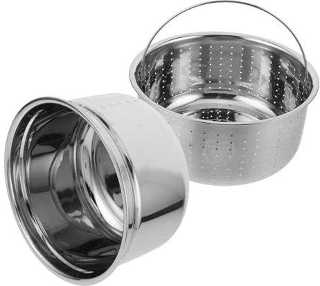 OKUMEYR 1juego Olla Interior Inoxidable Con Bandeja De Vapor Para Cocción De Arroz y Alimentos Compatible Con Cocinas Eléctricas y Arroceras Diseño Práctico y De Limpiar