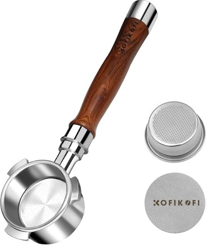 KOFIKOFI 51mm Bodenloser Siebträger, 3 Ears Bottomless Portafilter Kompatibel mit DeLonghi Dedica EC680/EC685, Smeg, EUPA, Filterhalter aus Edelstahl mit Pucksieb, Filterkorb, Roter Säureholz-Griff