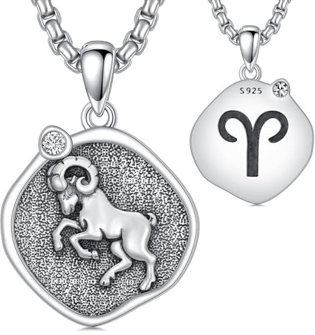 ROMANTICWORK Sternzeichen Widder Kette 925 Sterling Silber Widder Anhänger Halskette Sternbild Astrologie Horoskop Schmuck Geschenke für Damen Herren