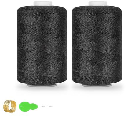 StiVerse 2 Stück Garn zum Nähen, 1000 Yard schwarzesGarn zum Nähen, PolyesterSchwarzes Nähgarn, Allzweckgarn, schwarzes Garn für Nähmaschine Handnähen/Handquilten/Nähmaschinen