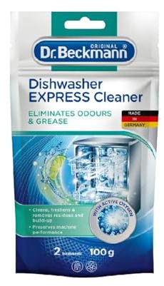 Dr. Beckmann Geschirrspüler Express-Reiniger – Reinigt und erfrischt – Entfernt Gerüche und Fett für eine lange Lebensdauer – 100 g für 2 Spülgänge