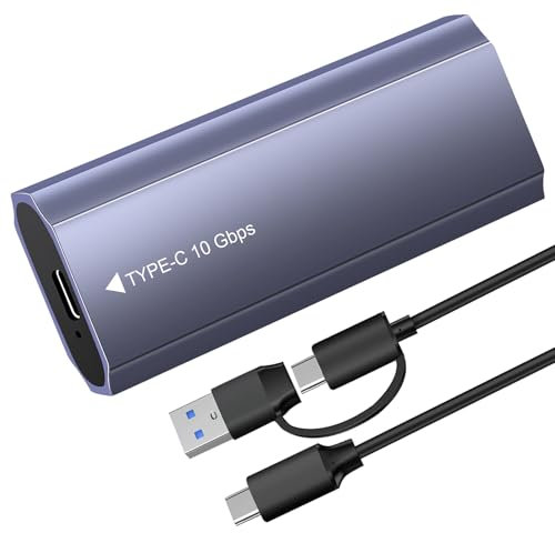 M.2 NVMe SSD Gehäuse(NVMe & SATA) 10 Gbps USB3.2/ USB3.1 Gen2 m2 SSD Gehäuse with 2-in-1 Cable Werkzeuglos, USB Adapter für PCIe M-Key/M+B Key in 2280/2242/2230/2260, Aluminium Grey Enclosure