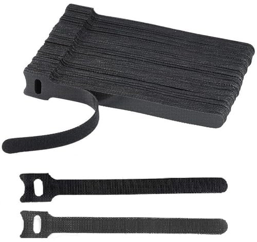 TingDongWei 100pcs Kabelbinder, Wiederverwendbare Verstellbare Klettkabelbinder Klettband, Kabelklett Klettverschluss Kabelklettbänder für Kabelmanagement, 150x12mm (Schwarz)