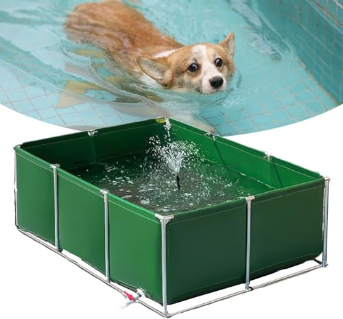 Wujgbnhg Canvas Fish Pond,Above Ground Koi Pond 2 * 1m, Temporary Fish Holding Tanks, Metal Frame Swimming Pool, Water Storage, Rectangular Stock Tank Pool For Koi Fish Turtles, Green