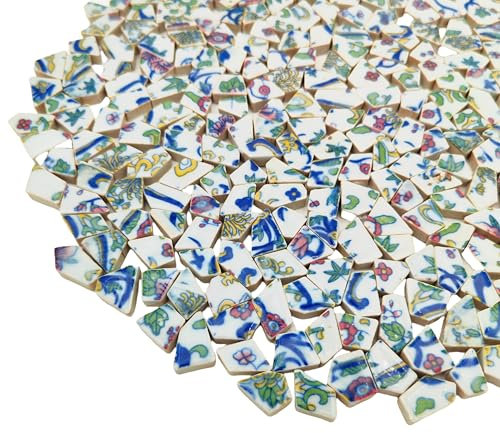 Piccole piastrelle a mosaico in ceramica bianca e porcellana, 500 g, 1-2 cm, rotte irregolari, per fai da te, pavimenti, cucina, piscina, vasi di fiori, decorazione per casa ed esterni (porcellana 03)