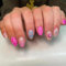 GlamRays Almond Tip Press-on Nails 24 Pcs Glossy False Nails with Cute Blue Bow Designs, Acrylic French Tips, Pink Flame and Snake Pattern